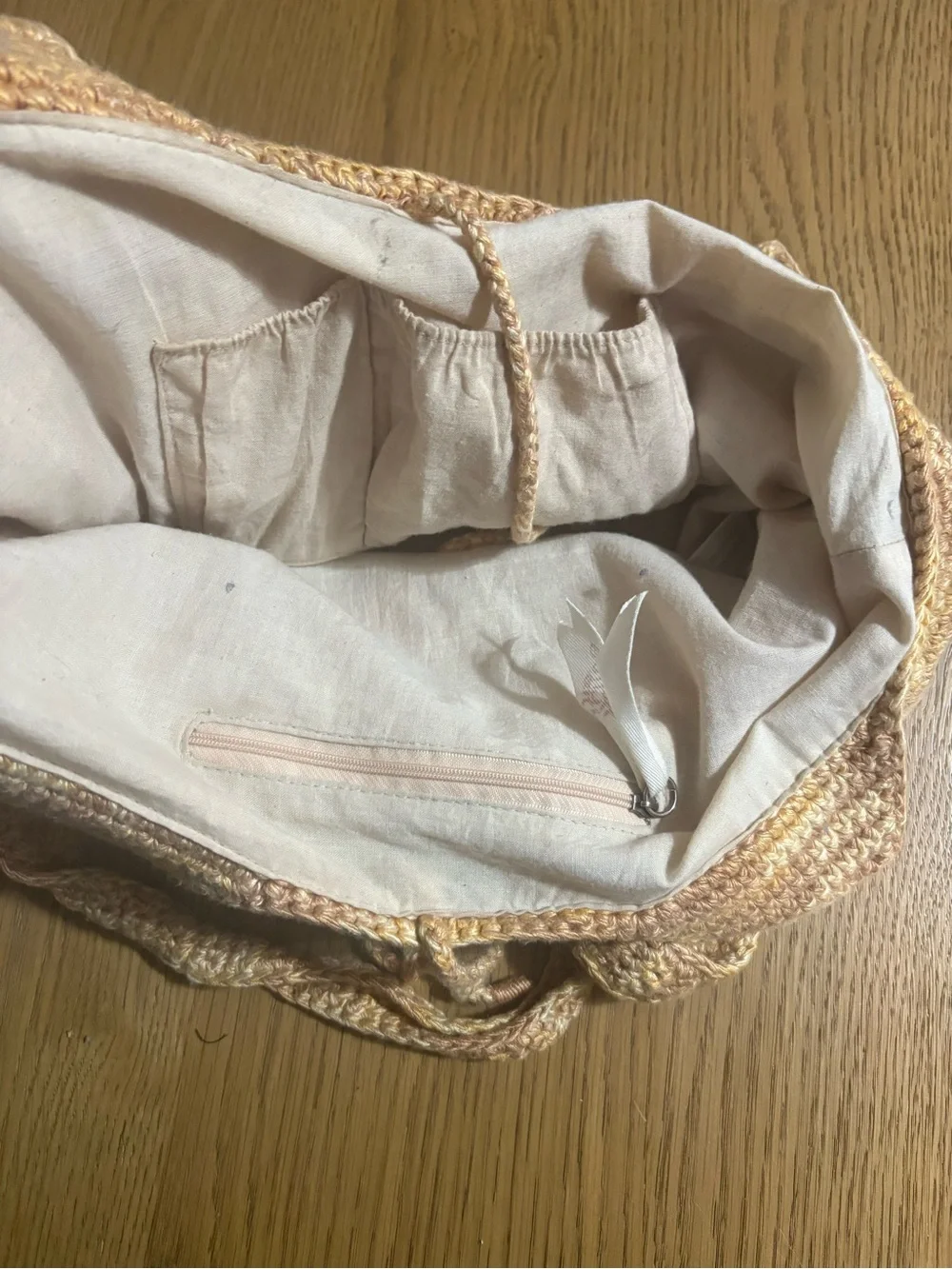 The Sak Crochet Chevron Tote in Peach & Creamy Yellow